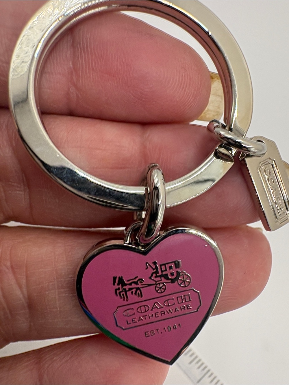 Coach Pink Mini Heart Key Fob with Silver Hardware